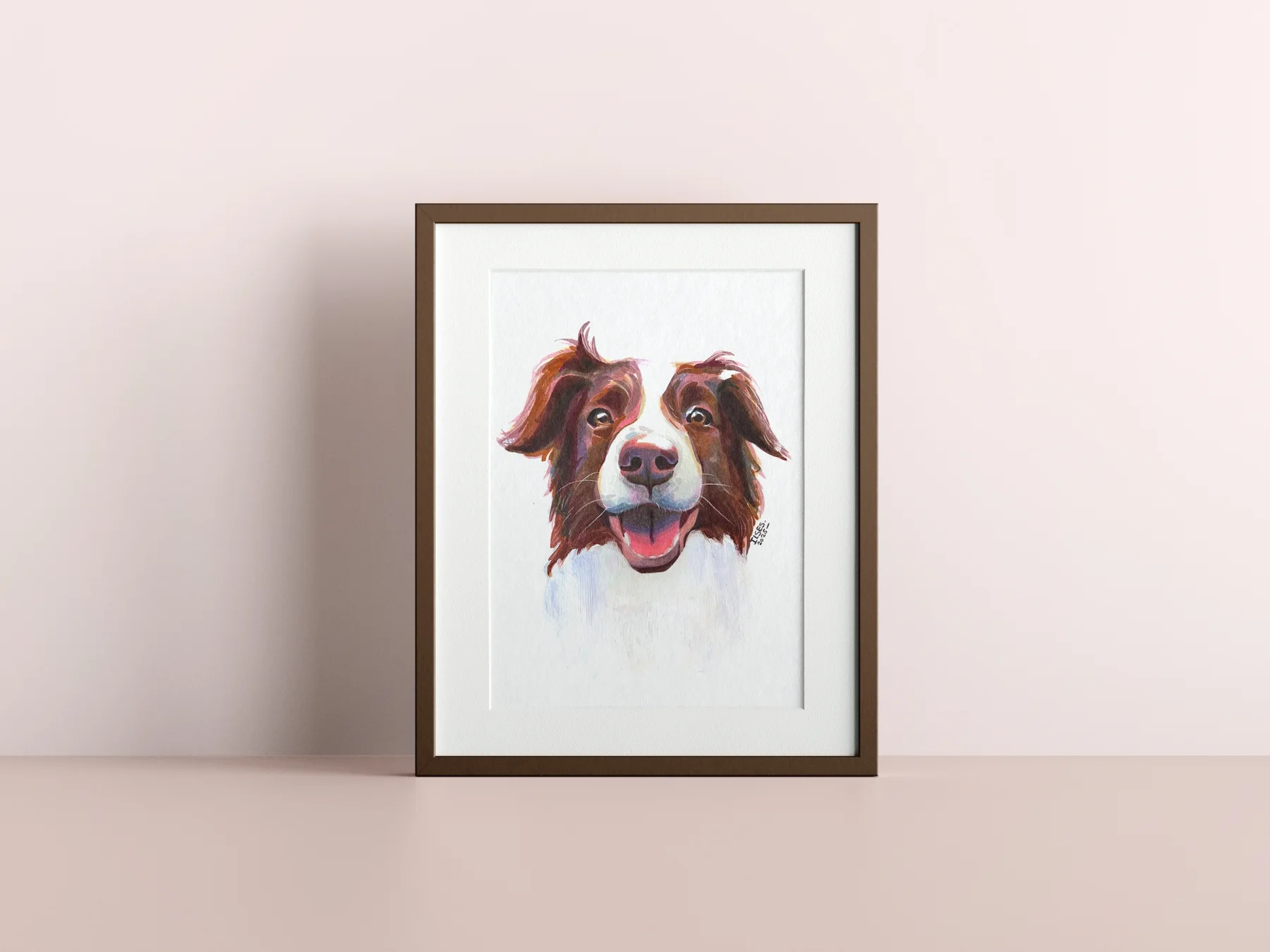 Hondenportret op plank met warme styling