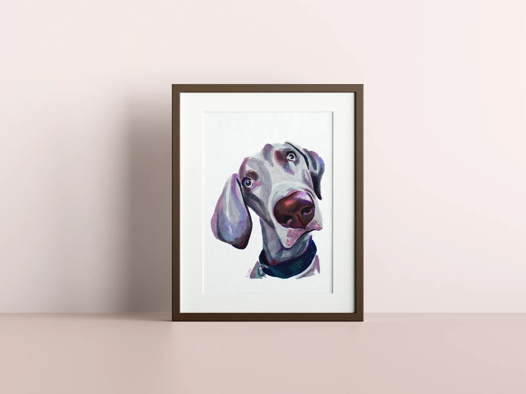 Grijs hondenportret in lichte lijst